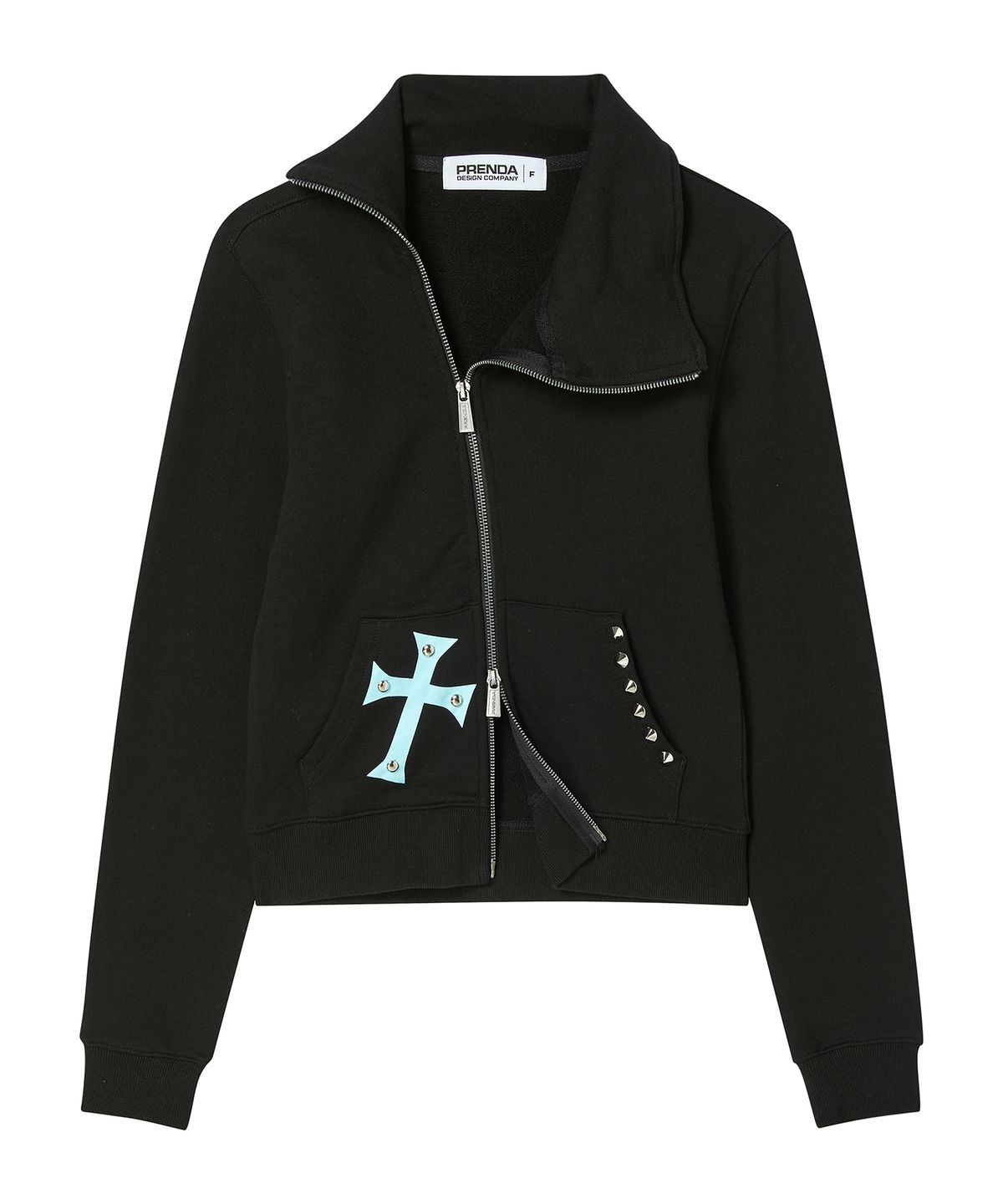 프렌다(PRENDA) CROSS ASYM HIGH NECK ZIP UP BLACK