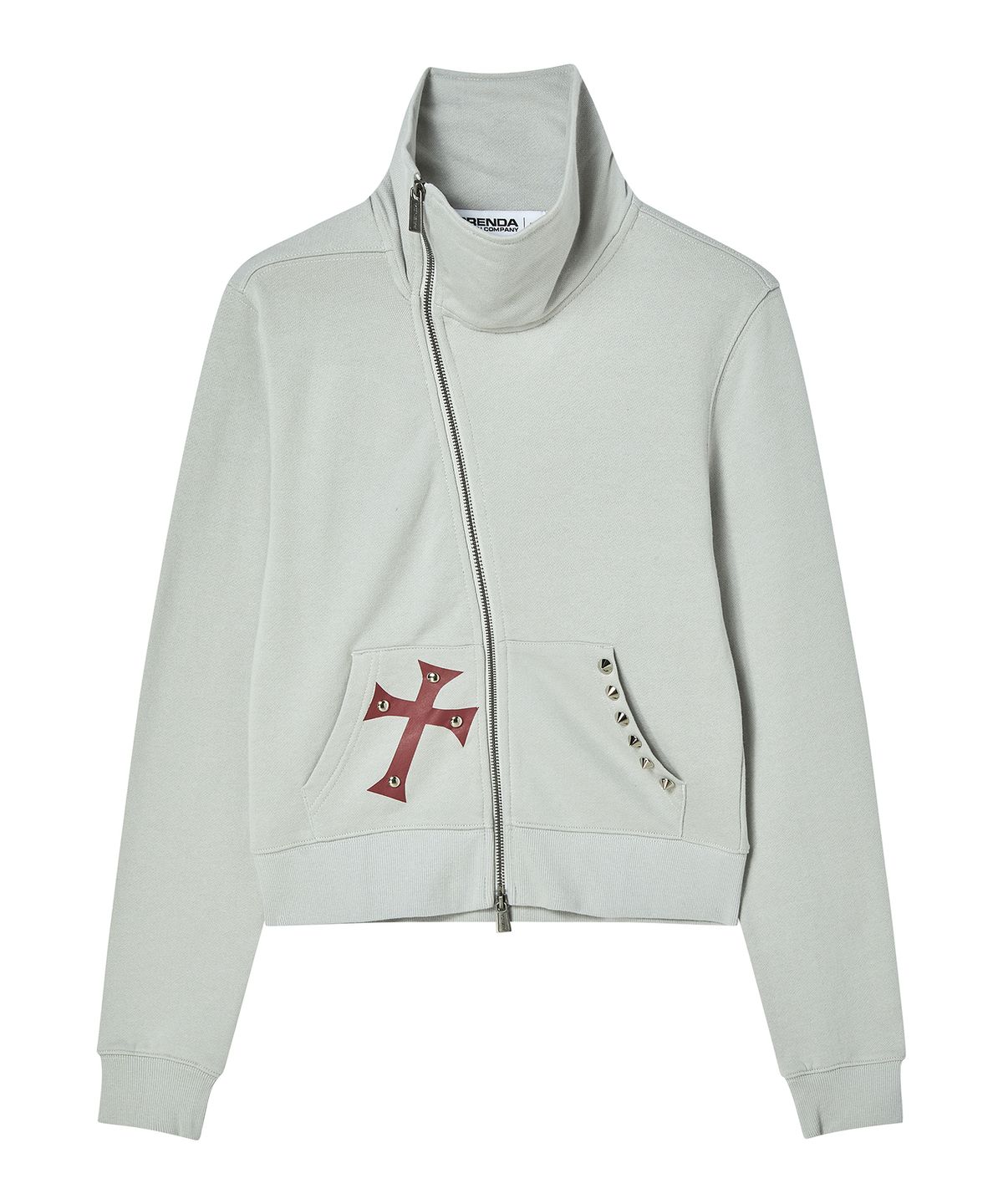 프렌다(PRENDA) CROSS ASYM HIGH NECK ZIP UP GRAY