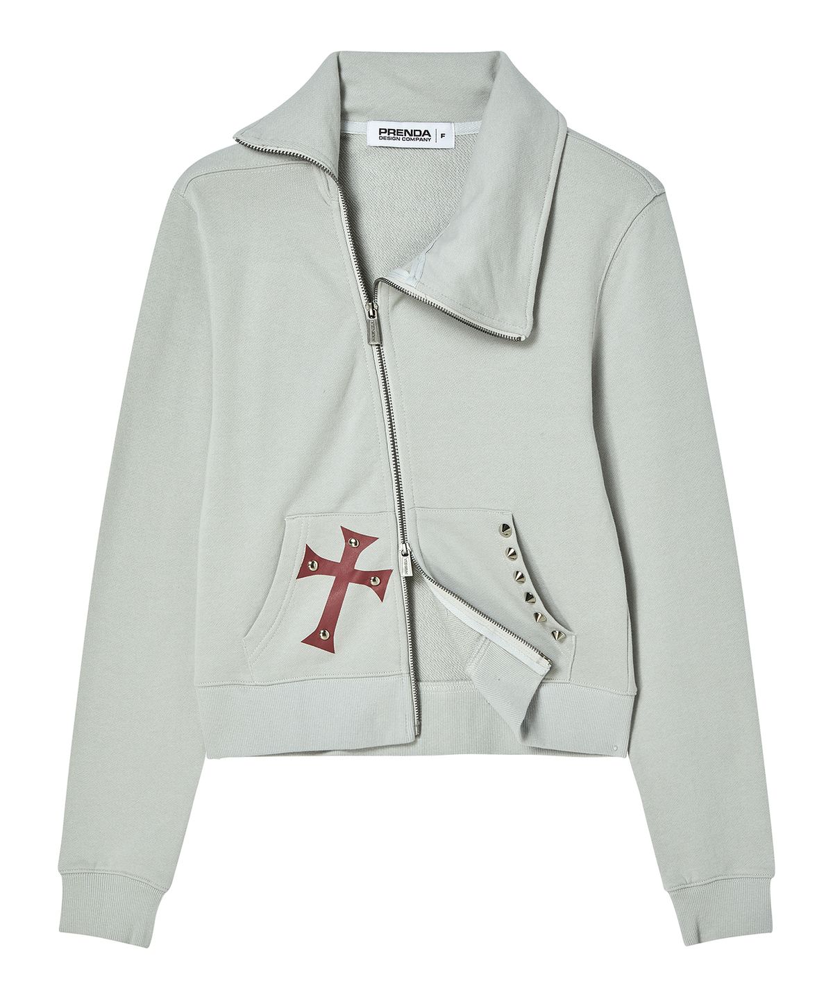 프렌다(PRENDA) CROSS ASYM HIGH NECK ZIP UP GRAY