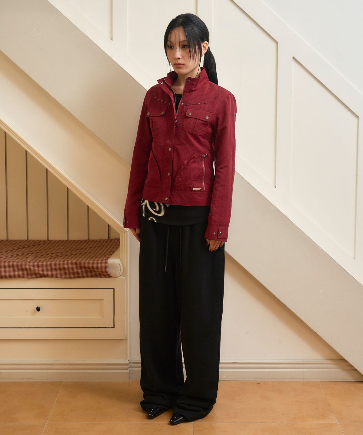 프렌다(PRENDA) ARC-YOKE MULTI POCKET JACKET BURGUNDY
