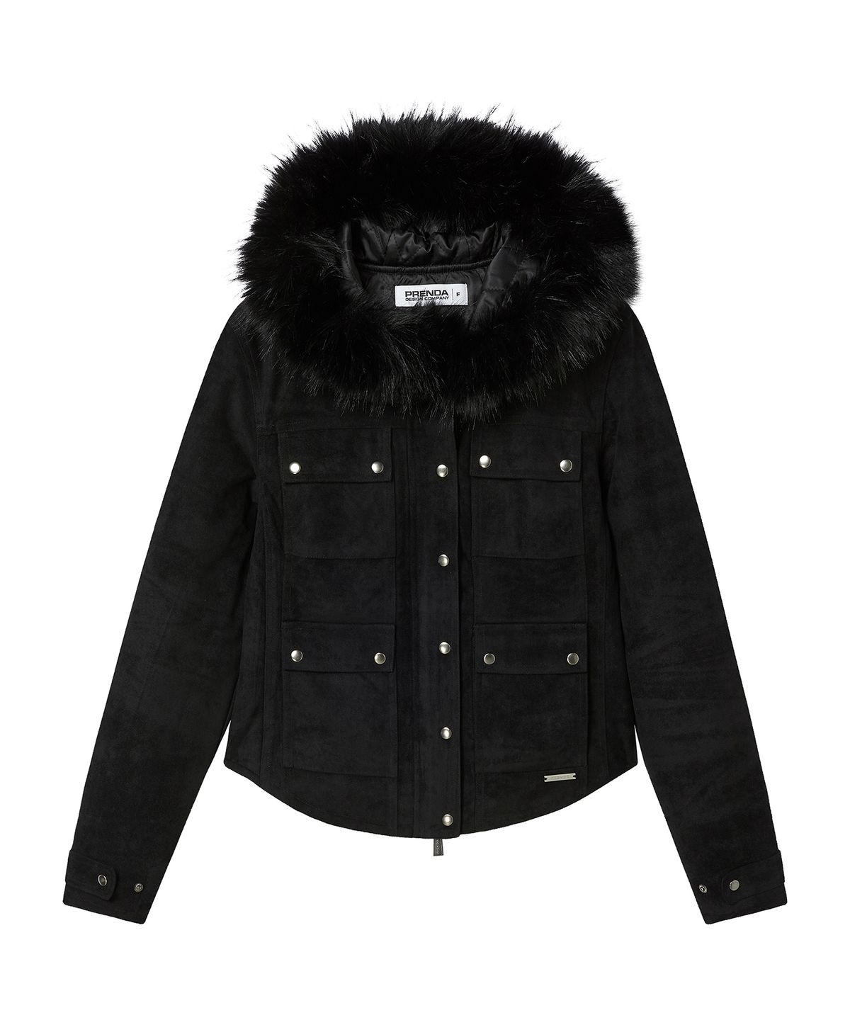 프렌다(PRENDA) SUEDE FUR HOOD CROP JACKET BLACK