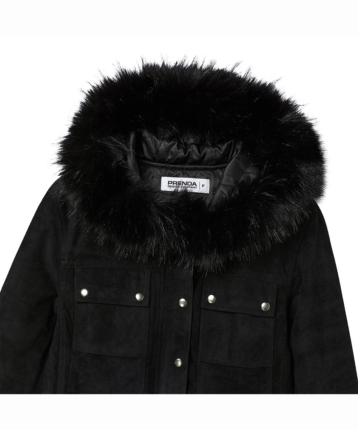 프렌다(PRENDA) SUEDE FUR HOOD CROP JACKET BLACK