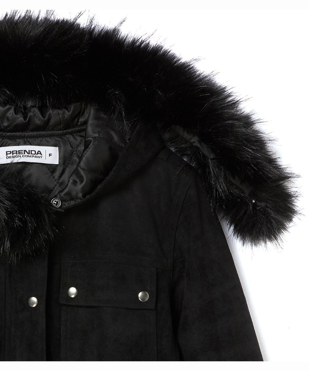 프렌다(PRENDA) SUEDE FUR HOOD CROP JACKET BLACK