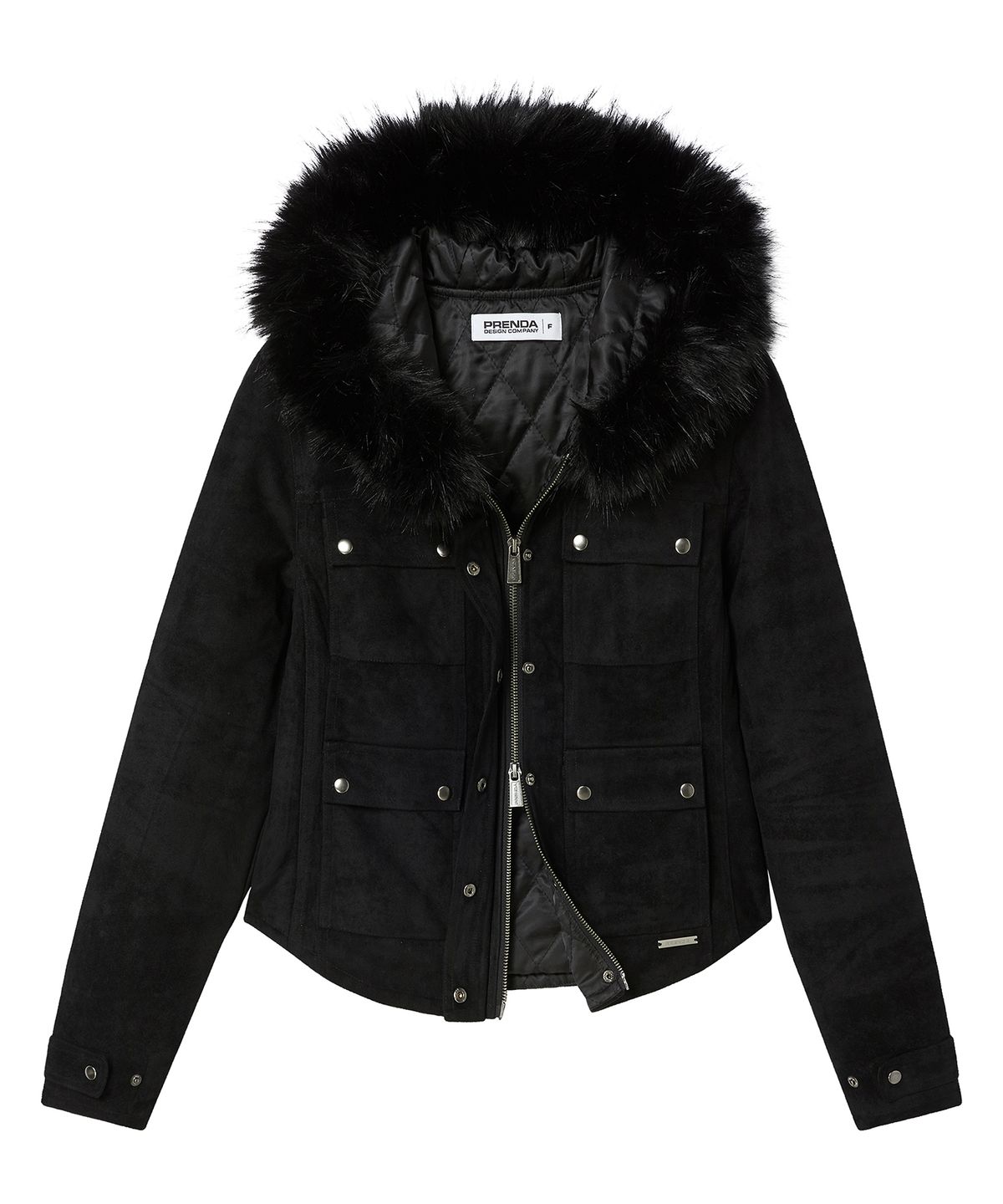프렌다(PRENDA) SUEDE FUR HOOD CROP JACKET BLACK