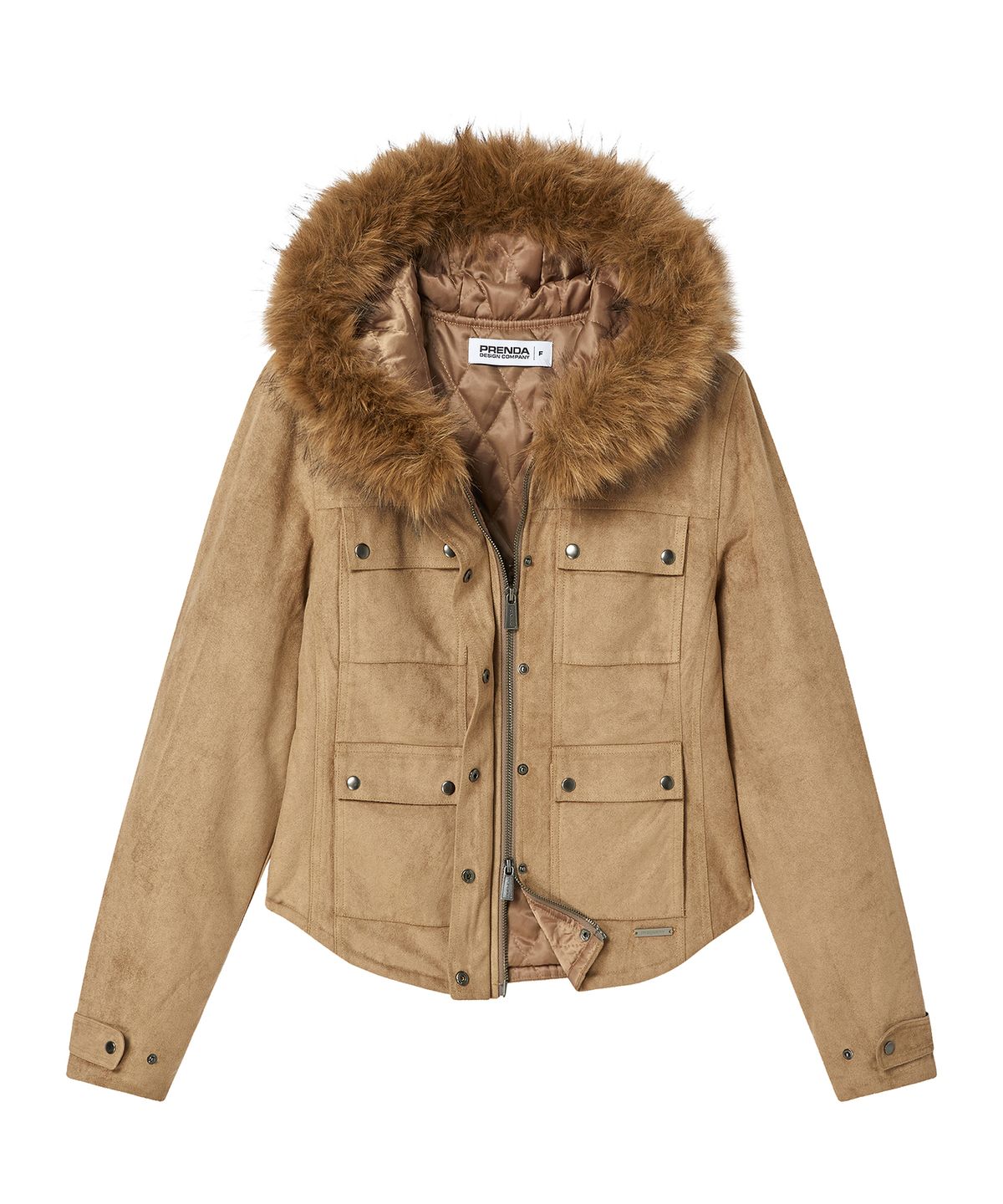프렌다(PRENDA) SUEDE FUR HOOD CROP JACKET BROWN