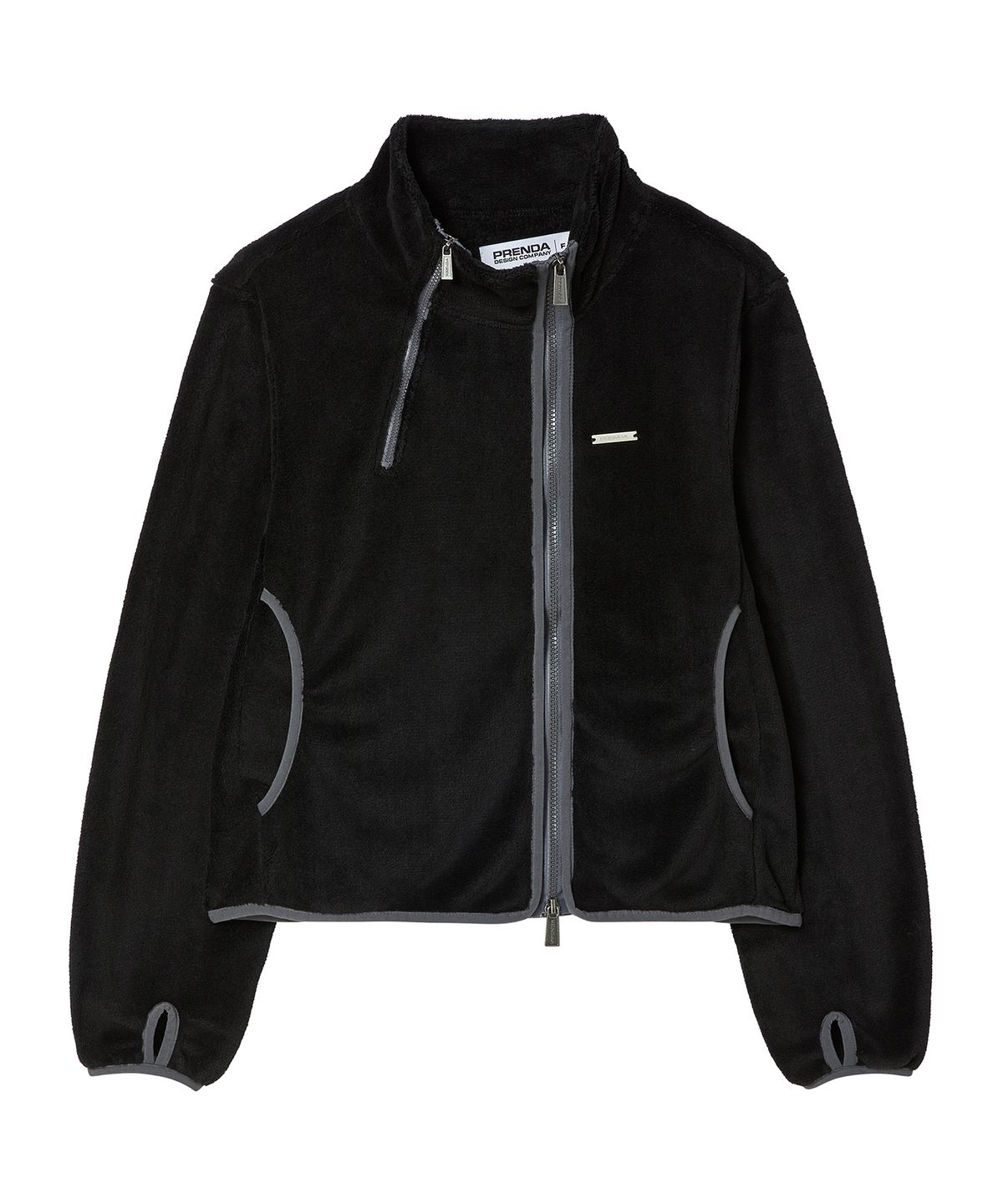 프렌다(PRENDA) ASYMMETRIC THERMAL SHELL FLEECE ZIP UP BLACK