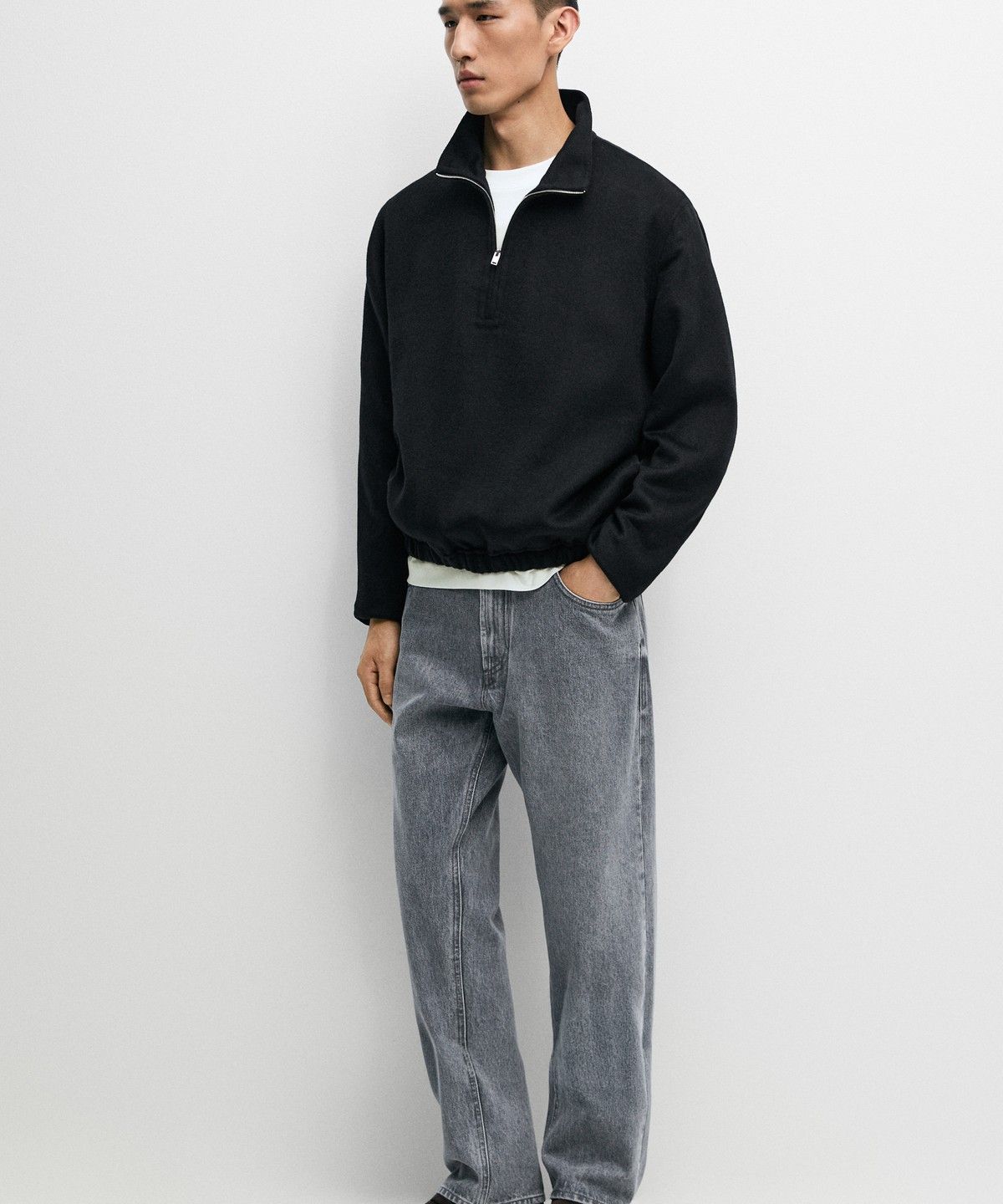 마시모두띠(MASSIMO DUTTI) 울 블렌드 더블 패브릭 모크넥 스웨트셔츠
