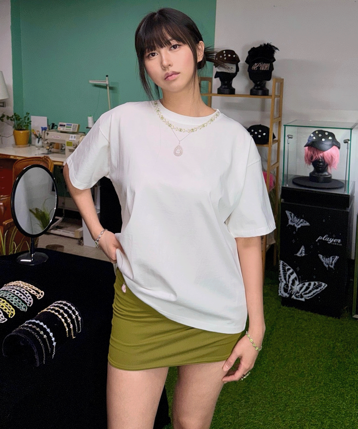 플레이어(PLAYER) 티어드롭 네크리스 주얼 티 (페리도트)