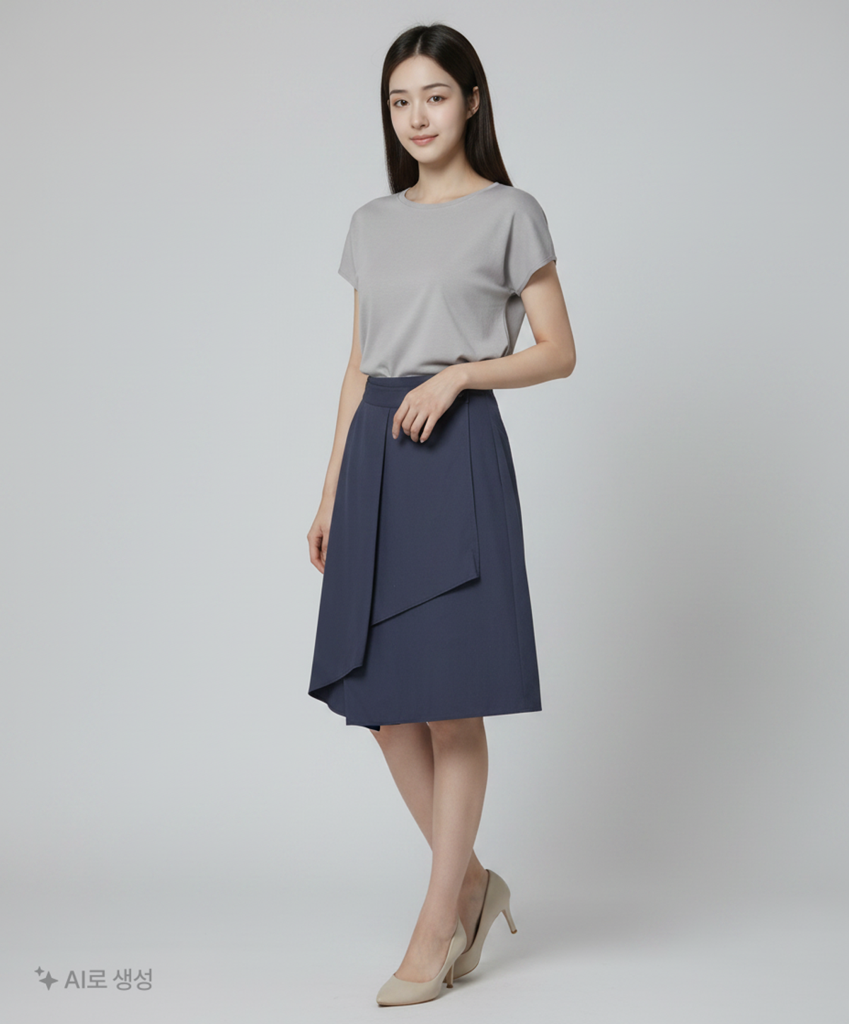 스테이피플(STAYPEOPLE) COTTON MID WRAP SKIRT (NAVY) FREE
