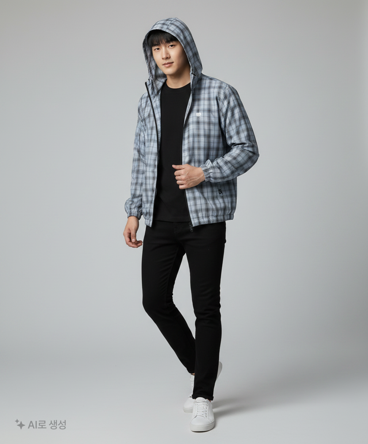 브라운브레스(BROWNBREATH) CHECK TAG HOOD ZIP UP SHIRTS - BLACK M
