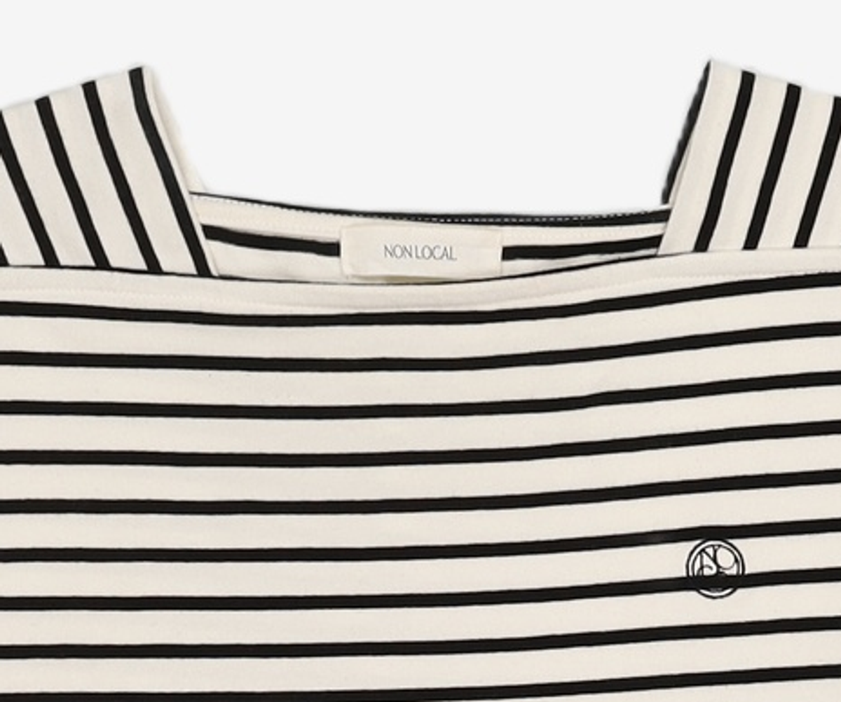 논로컬(NONLOCAL) Boat Neck Stripe T-Shirt - Blue FREE