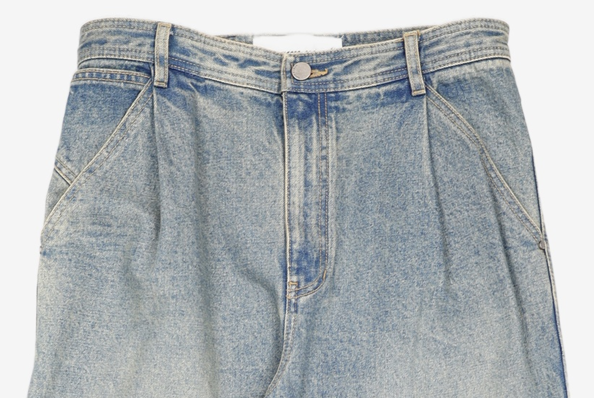 언지미크(UNGIMMICK) VINTAGE WASHED TUCK DENIM PANTS (SAND BLUE) S