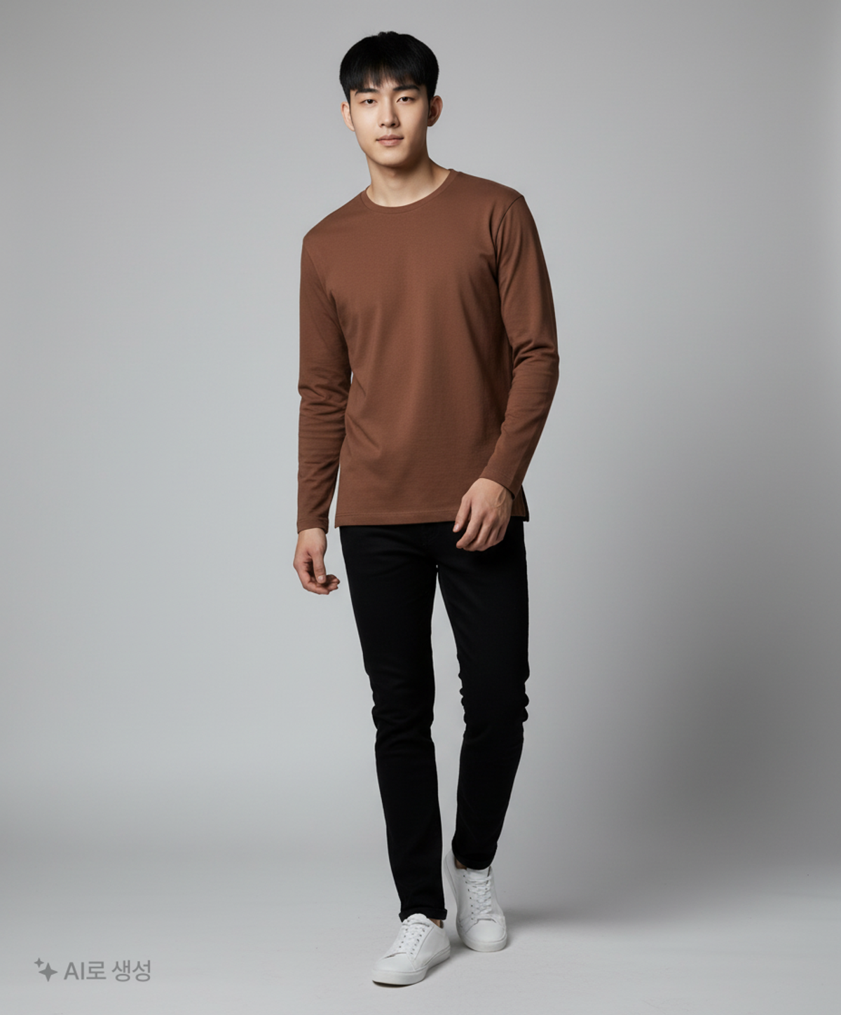 무신사 스탠다드(MUSINSA STANDARD) 폰테 크루 넥 긴팔 티셔츠 [다크 브라운] S