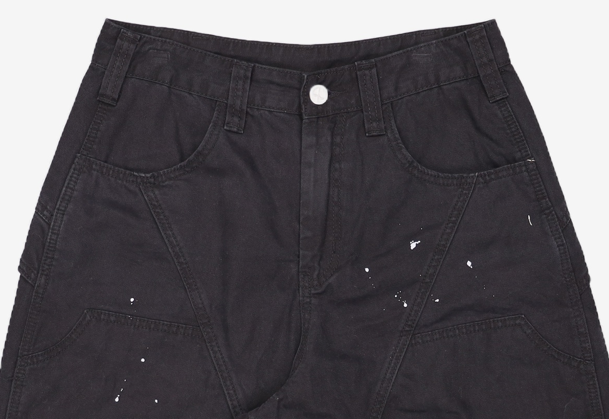 노매뉴얼(NOMANUAL) PAINTED DOUBLE KNEE SHORTS - WASHED BLACK M