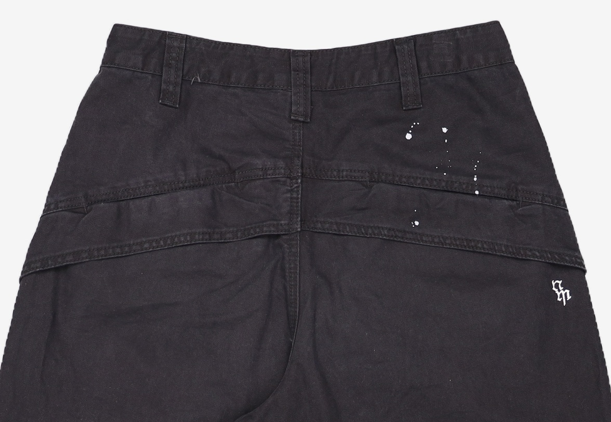 노매뉴얼(NOMANUAL) PAINTED DOUBLE KNEE SHORTS - WASHED BLACK M