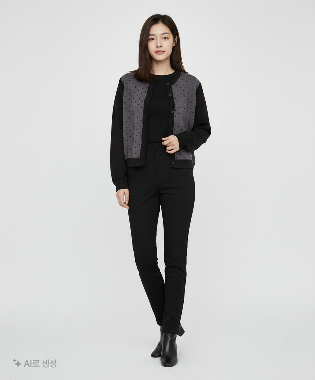 오헤시오(OHESHIO) dot two tone cardigan (charcoal) FREE
