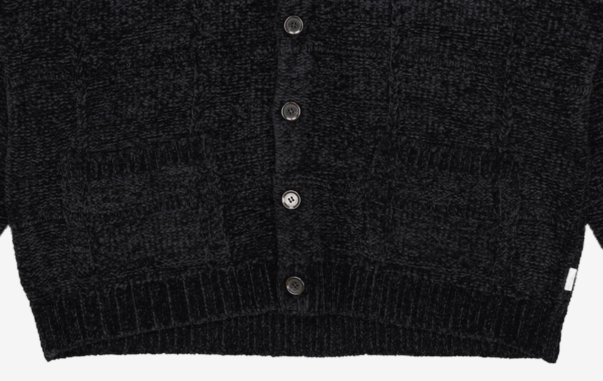 예스아이씨(YESEYESEE) Grid Knit Cardigan Black XL