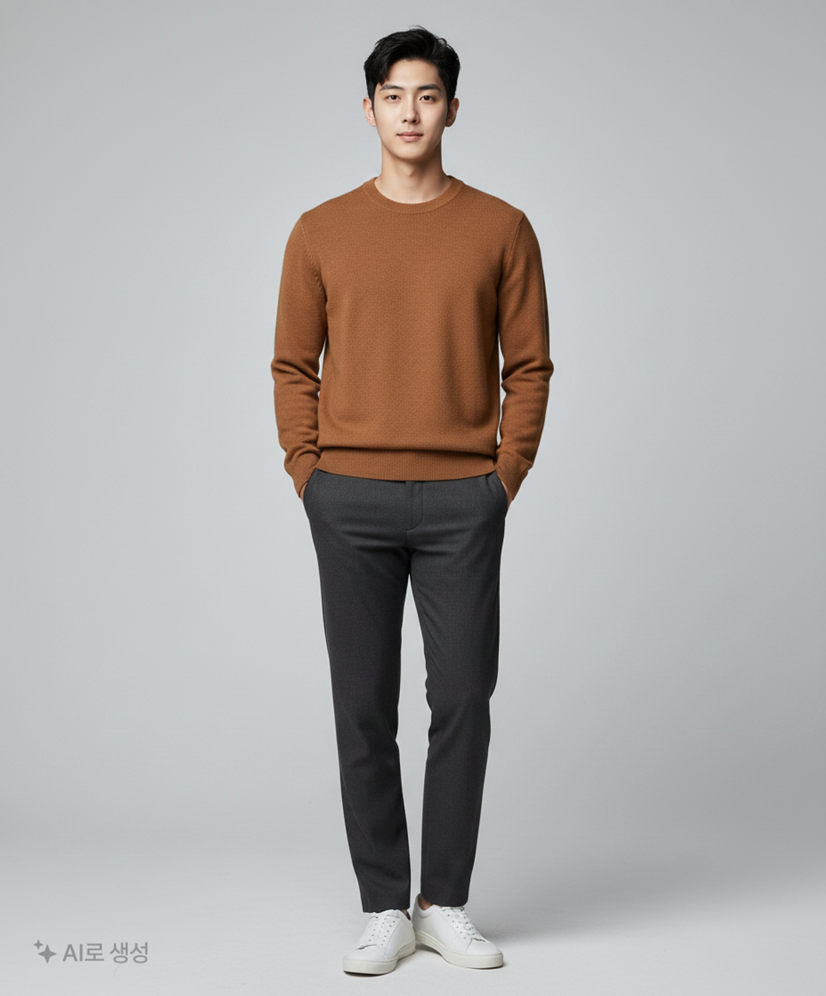쿠어(COOR) 탑필 캐시미어 라운드 니트 (브라운) XL