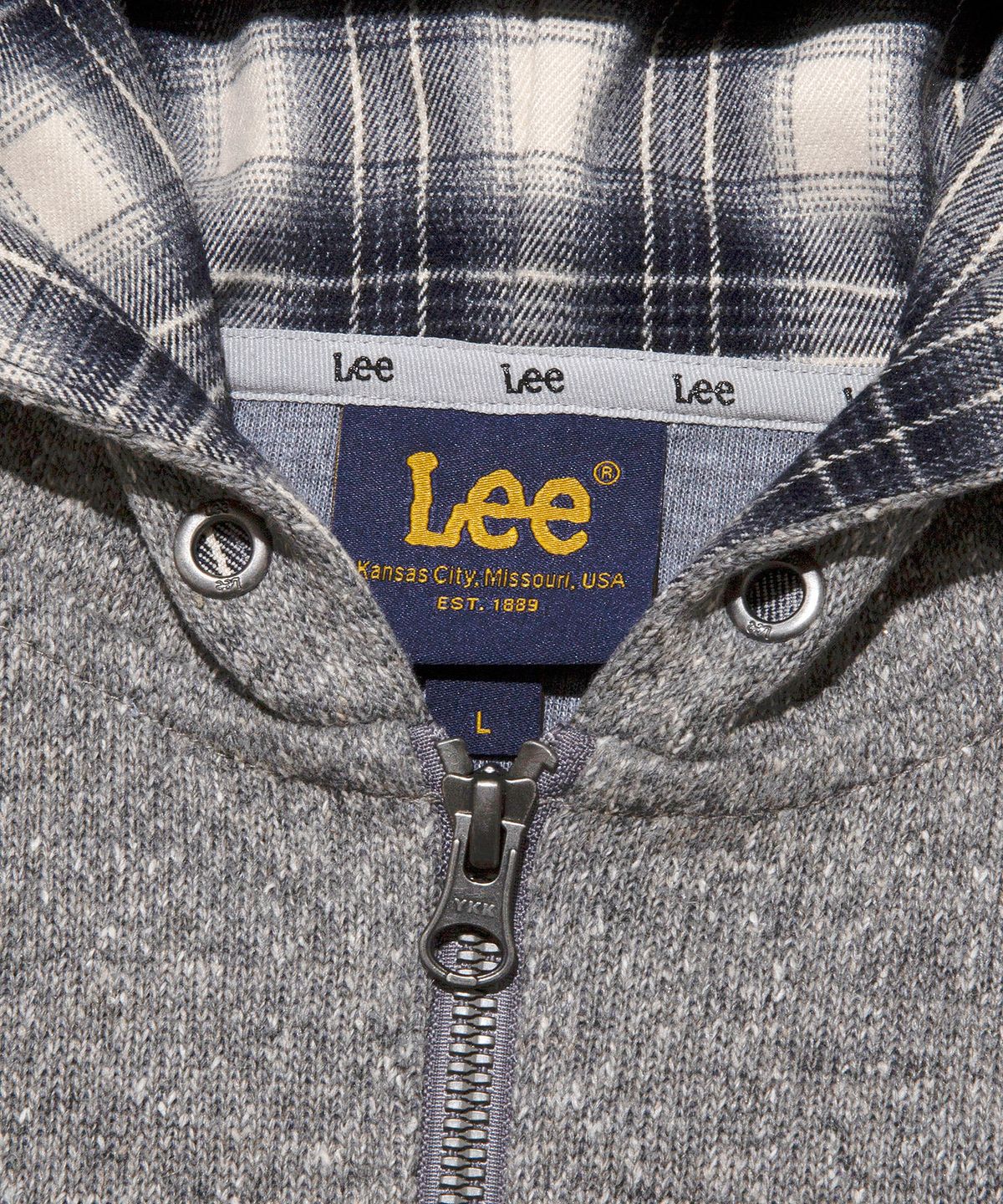 리(LEE) 체크 후드 집업 그레이