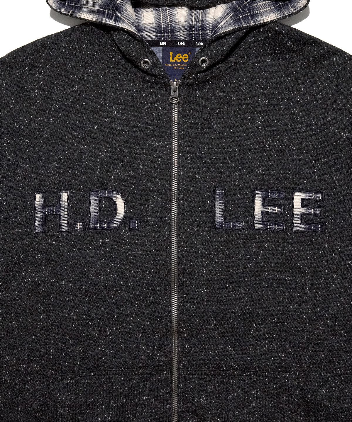 리(LEE) 체크 후드 집업 블랙