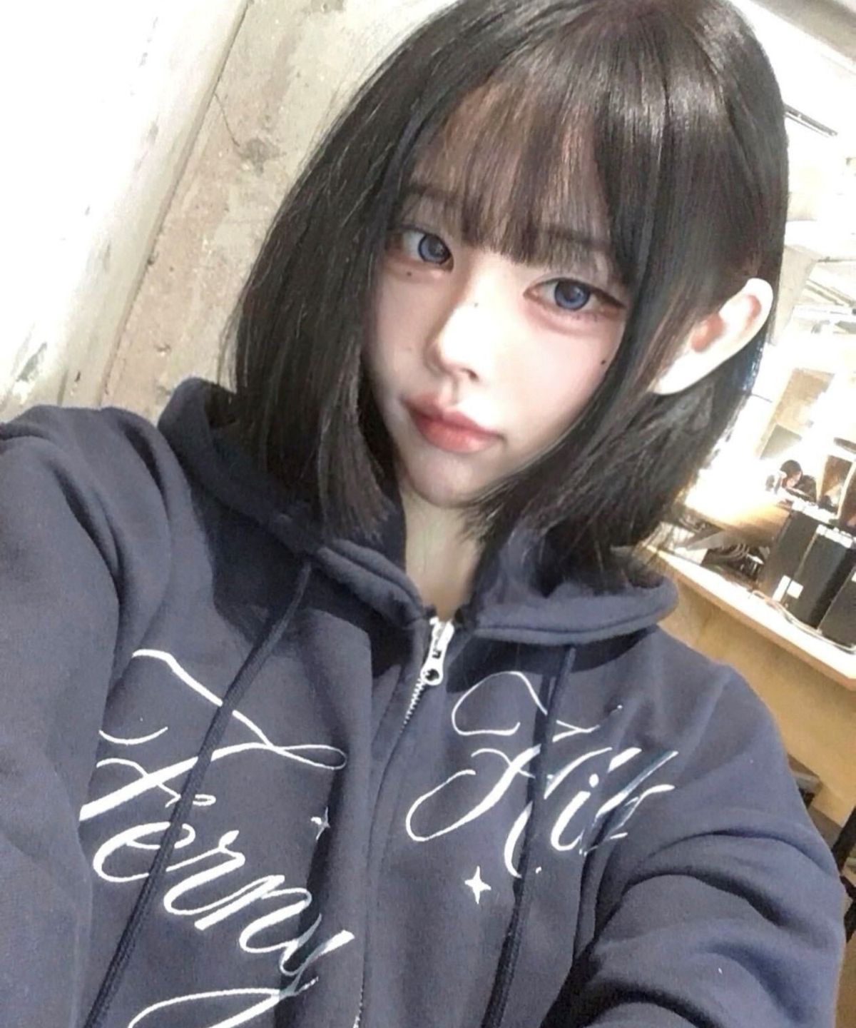 퍼니힐즈(FERNY HILLS) 퍼니 레터링 후드 집업 네이비