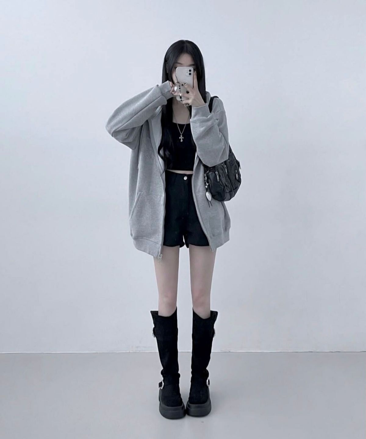 퍼니힐즈(FERNY HILLS) 퍼니 아플리케 후드 집업 그레이