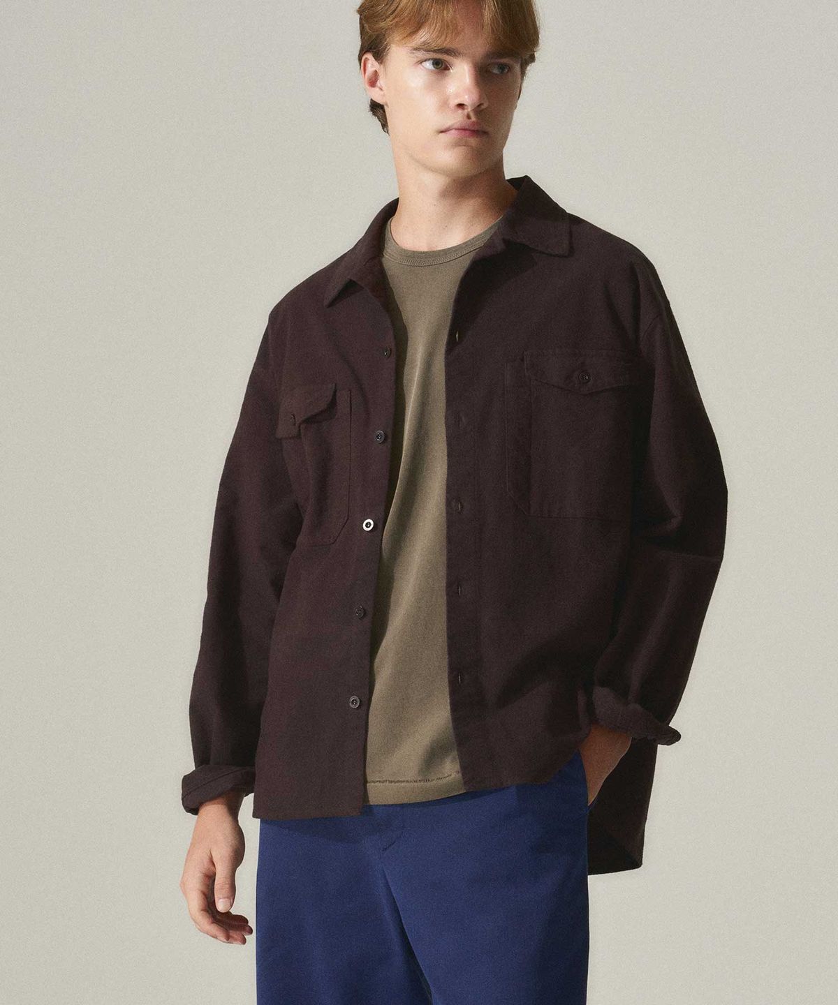 라이즈앤빌로우(RISE&BELOW) SUPIMA OXFORD FLANNEL 유틸리티 오버 셔츠 BRUSHED BROWN