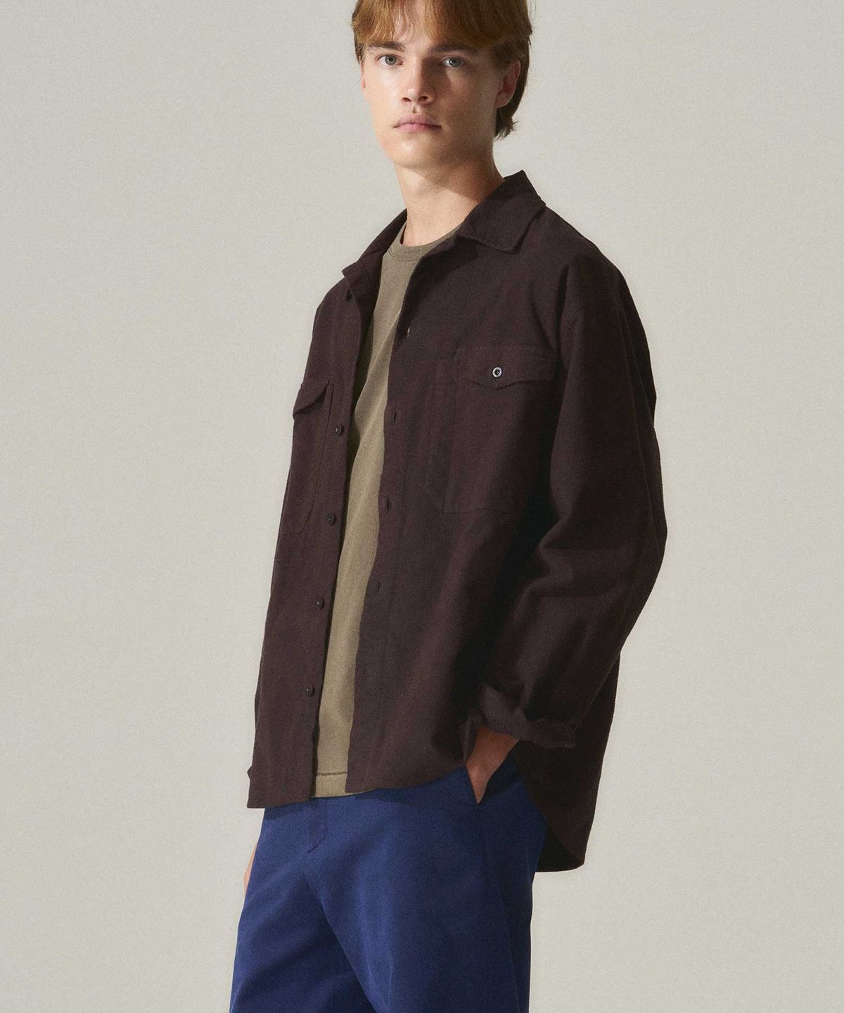 라이즈앤빌로우(RISE&BELOW) SUPIMA OXFORD FLANNEL 유틸리티 오버 셔츠 BRUSHED BROWN