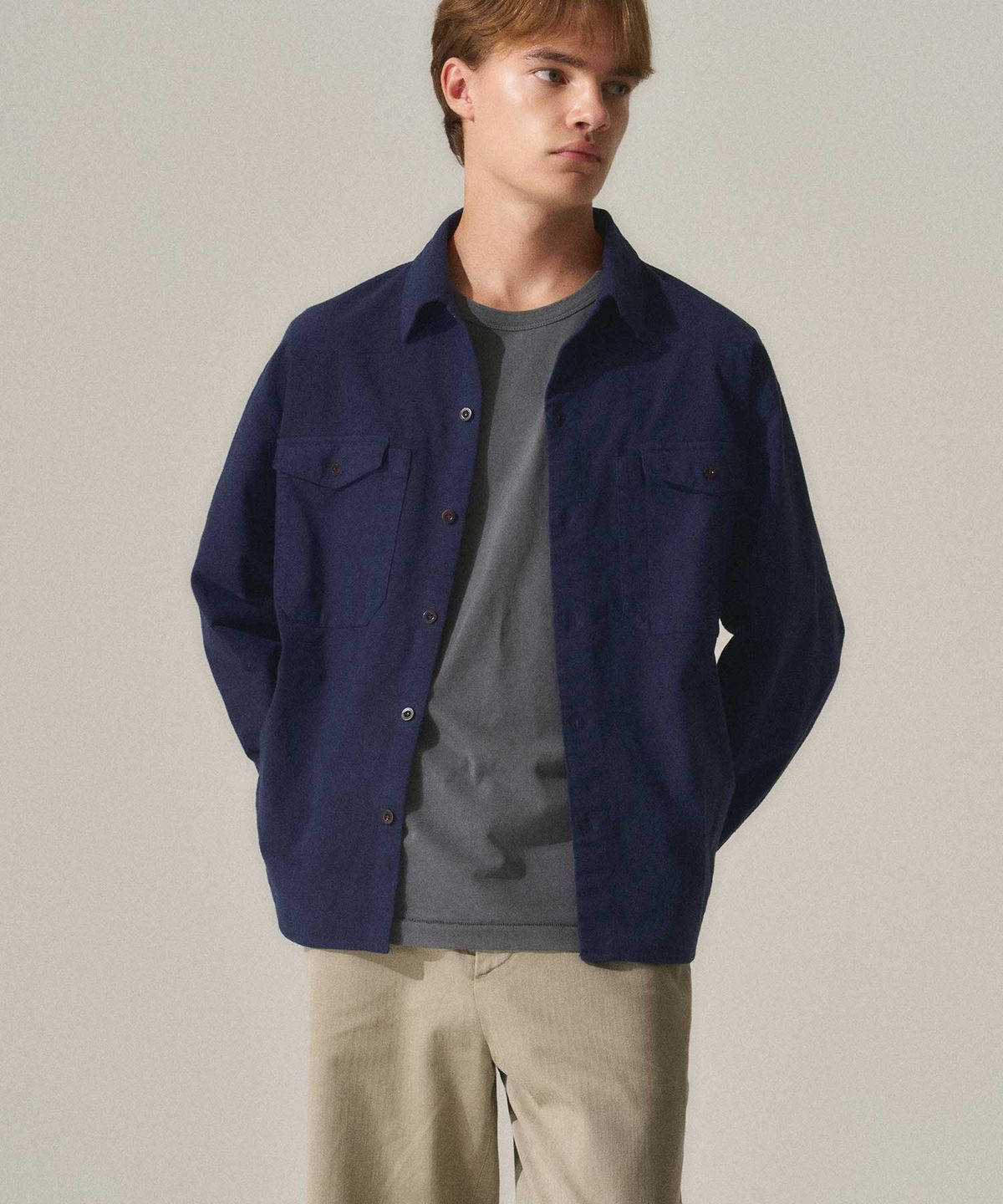 라이즈앤빌로우(RISE&BELOW) SUPIMA OXFORD FLANNEL 유틸리티 오버 셔츠 BRUSHED NAVY