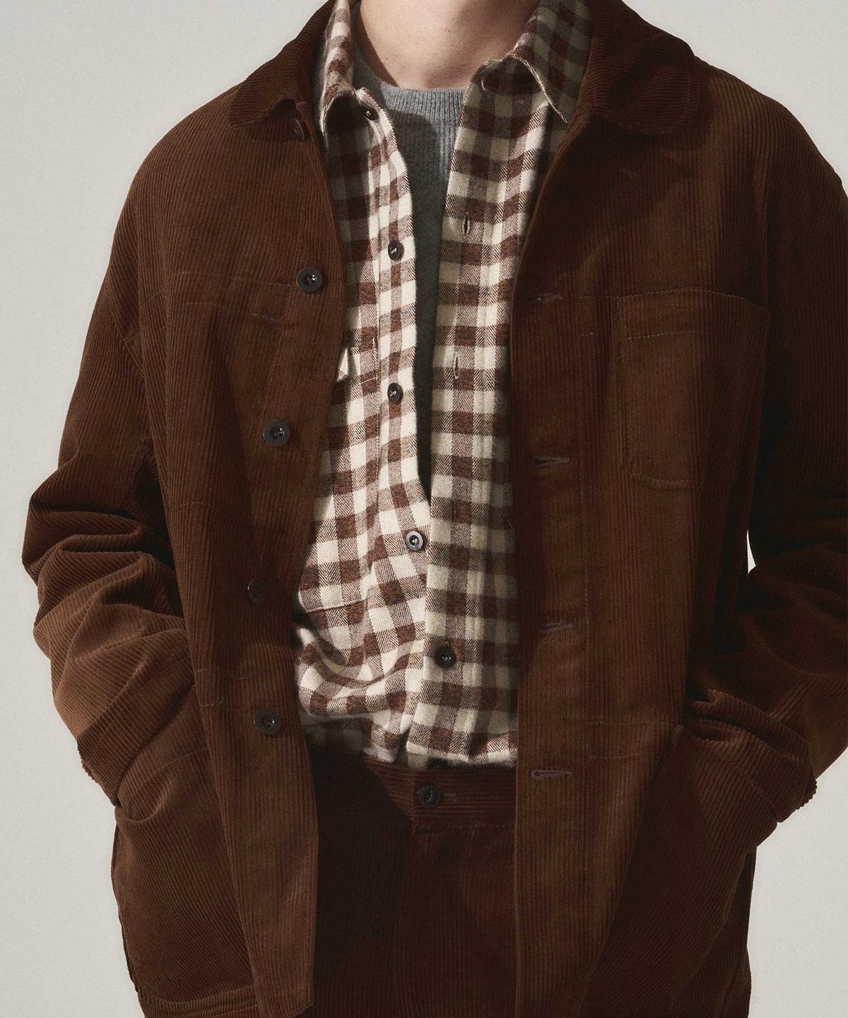 라이즈앤빌로우(RISE&BELOW) GINGHAM CHECK FLANNEL 유틸리티 오버 셔츠 BROWN GINGHAM