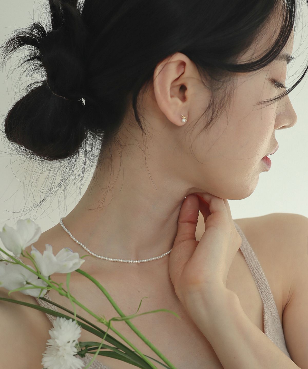 모던라이크(MODERN LIKE) [ Silver ] 화이트 핵진주 목걸이 2mm
