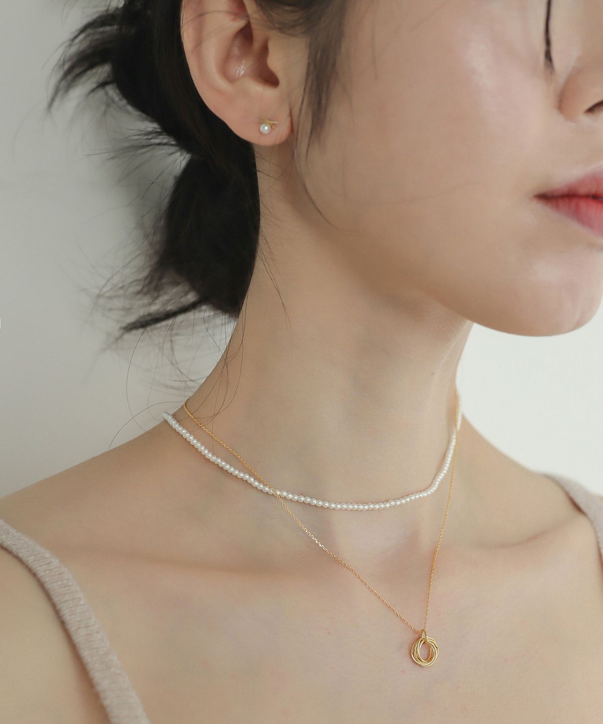 모던라이크(MODERN LIKE) [ Silver ] 화이트 핵진주 목걸이 2mm
