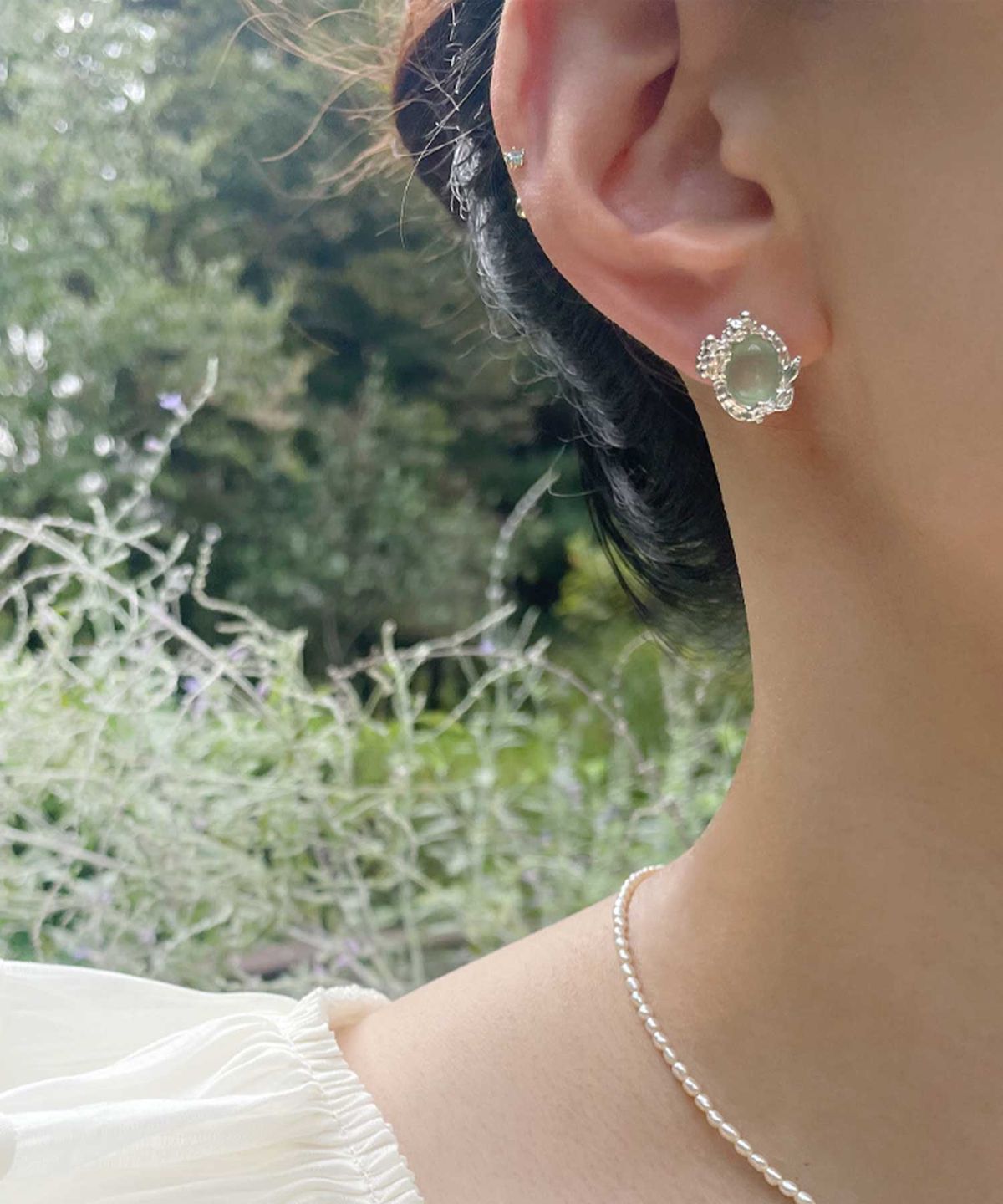 펄시(PERSY) PALETTE GREEN AGATE SILVER EARRING