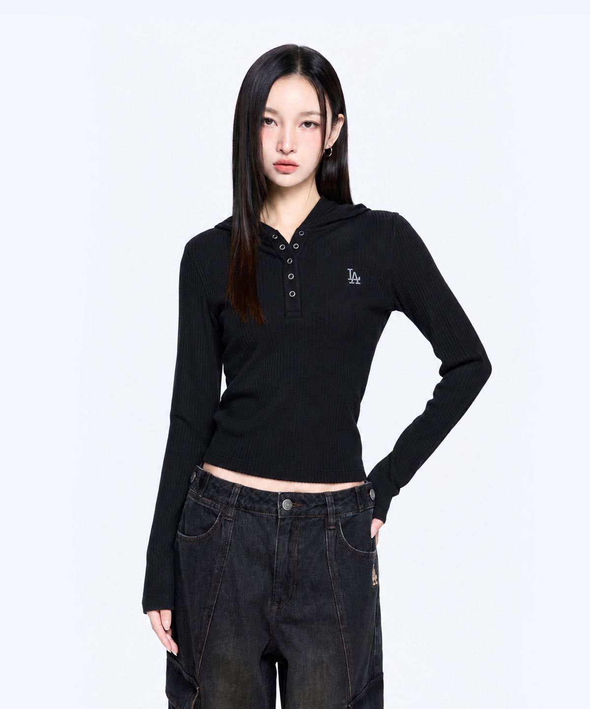 엠엘비(MLB) 여성 베이직 스포티브 골지 헨리넥 후드티 LA (Black)