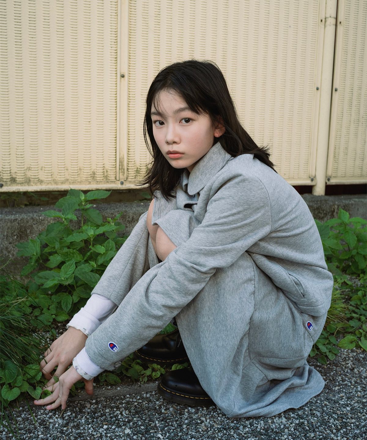 챔피온(CHAMPION) 챔피온 X 오헤시오 라운드 카라 더블 버튼 자켓 Melange Gray
