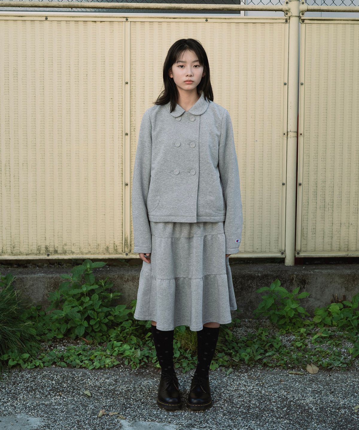 챔피온(CHAMPION) 챔피온 X 오헤시오 라운드 카라 더블 버튼 자켓 Melange Gray