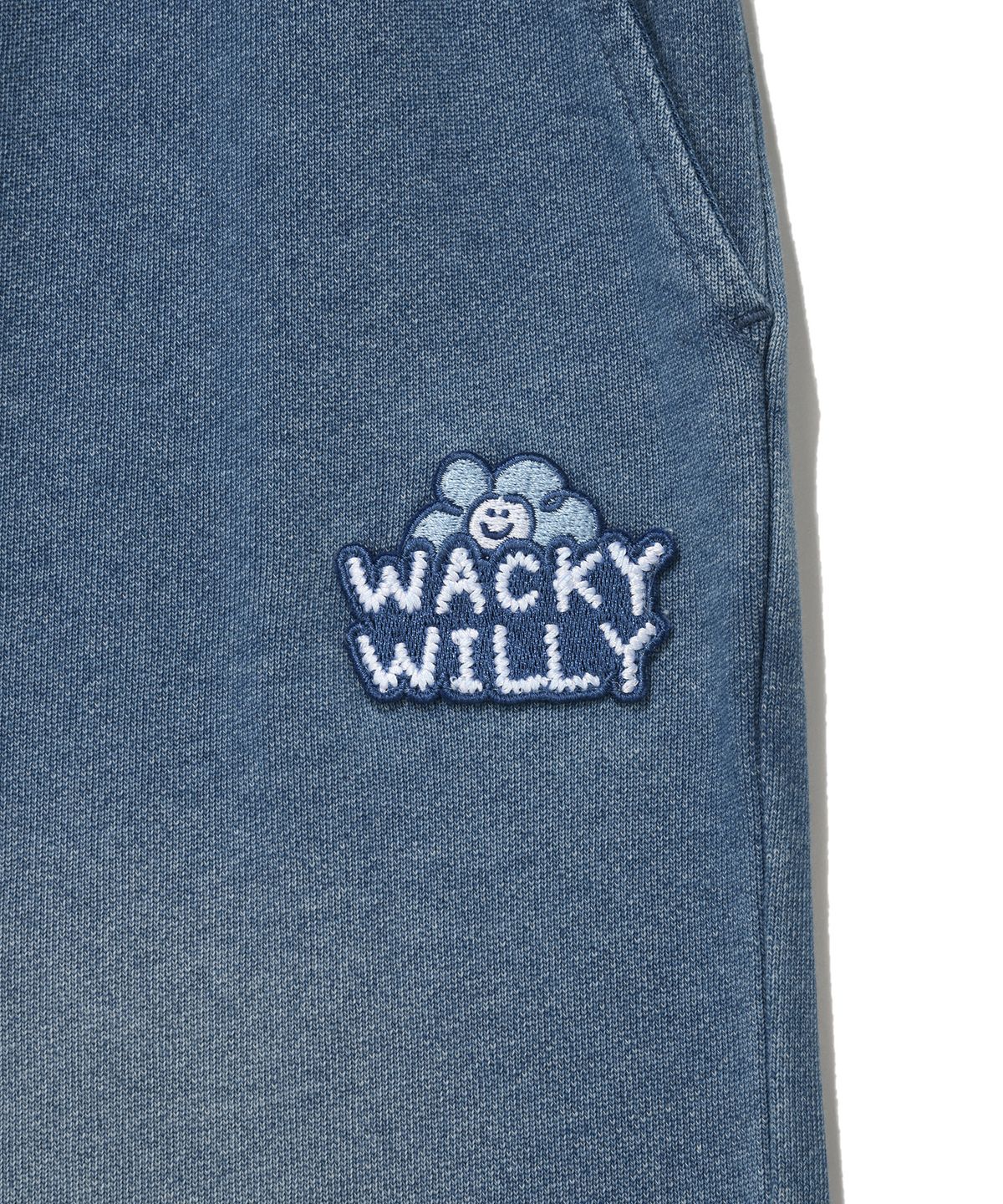 와키윌리(WACKY WILLY) 우먼스 데님워싱 와이드 스웻팬츠 블루