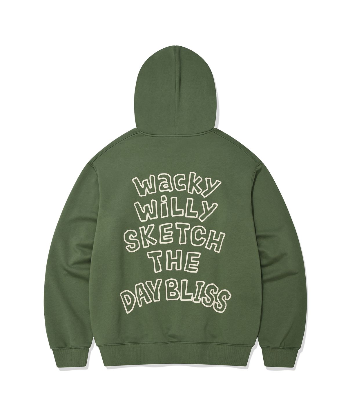 와키윌리(WACKY WILLY) 백 프린팅 아치 레터링 후드 그린