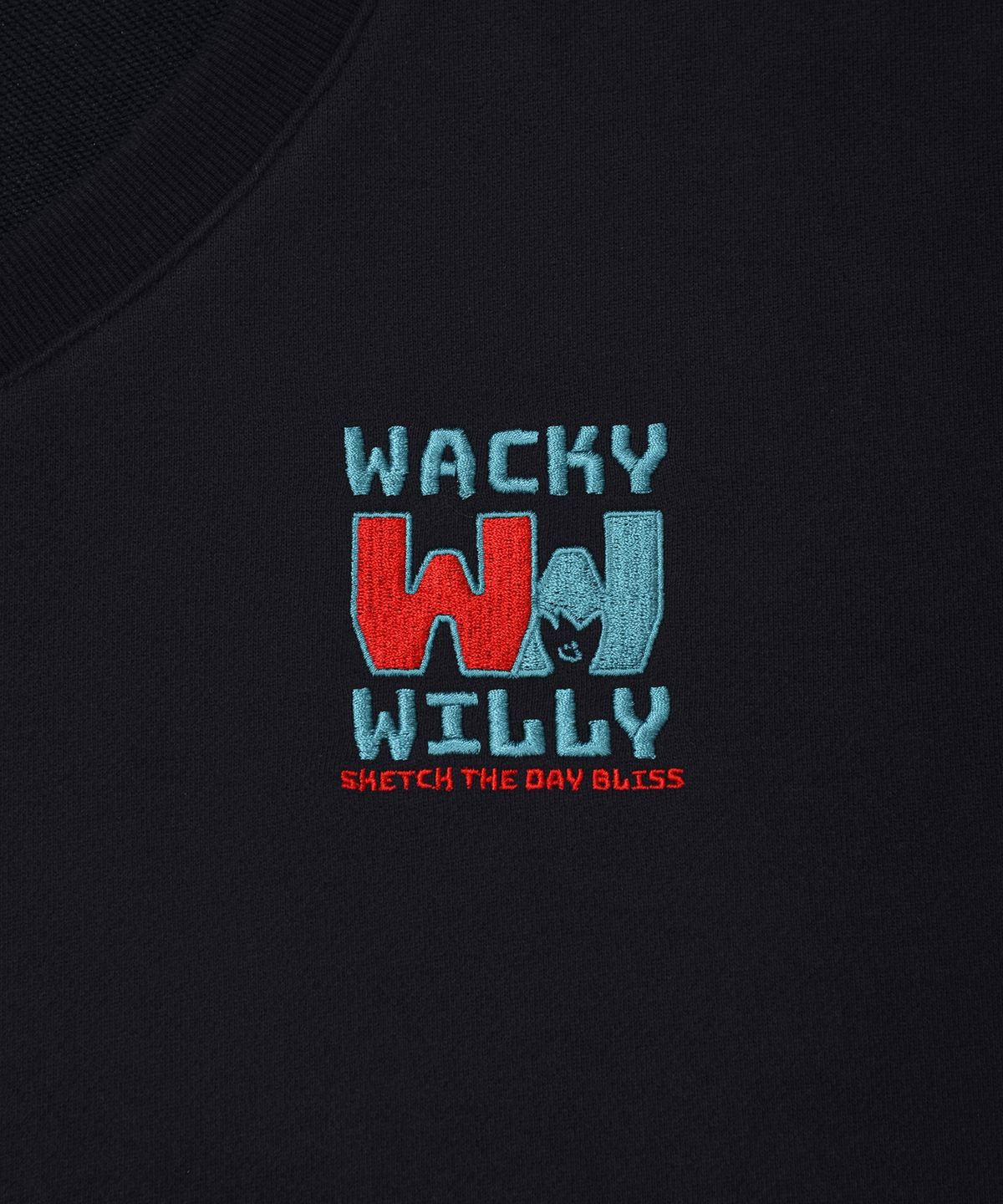 와키윌리(WACKY WILLY) 컬러 로고 브이넥 맨투맨 네이비