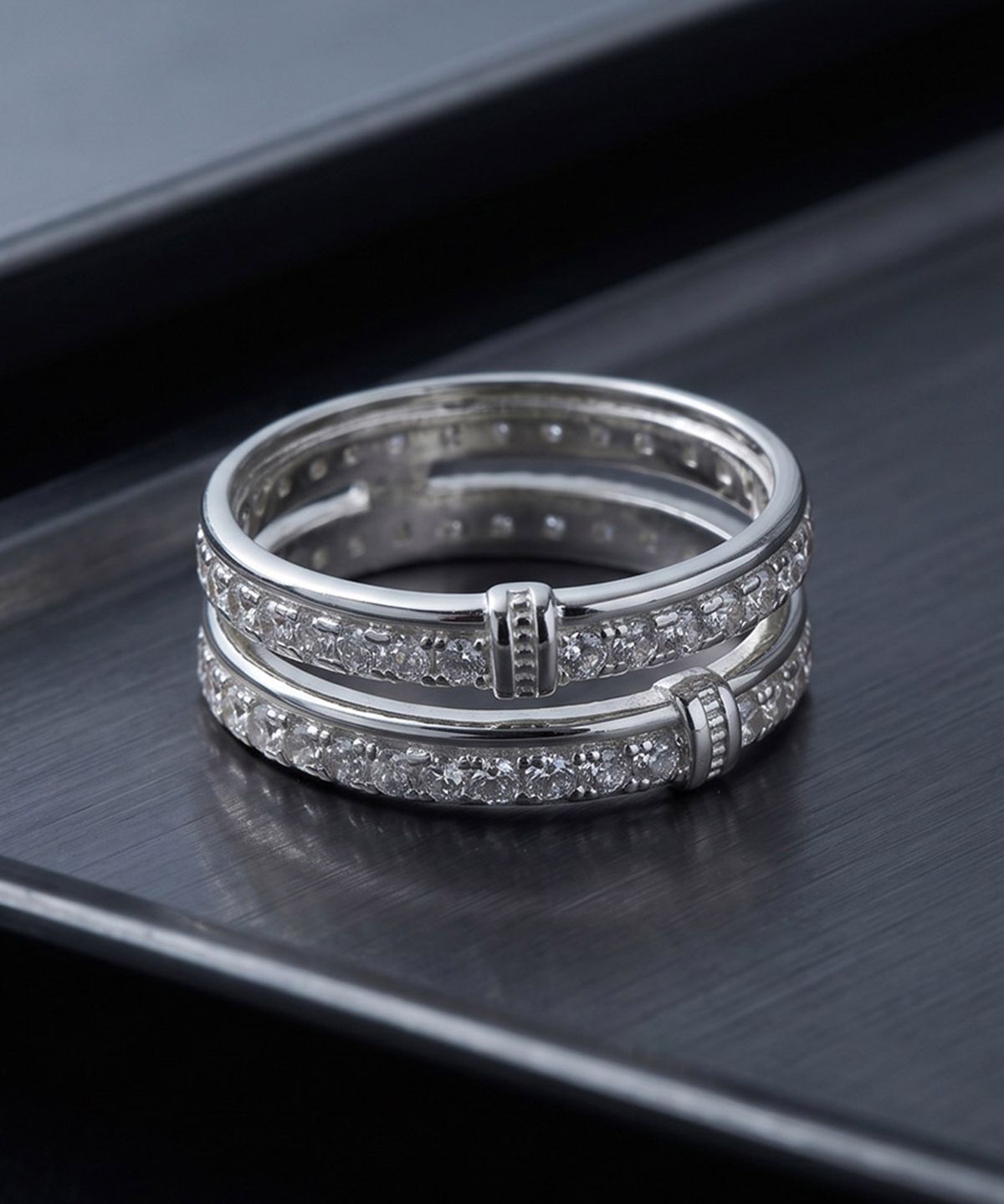 엘렌쥬얼리(HELENE JEWELRY) 실버 Silver 925 투 링 큐빅 라인 미스 링 은 반지
