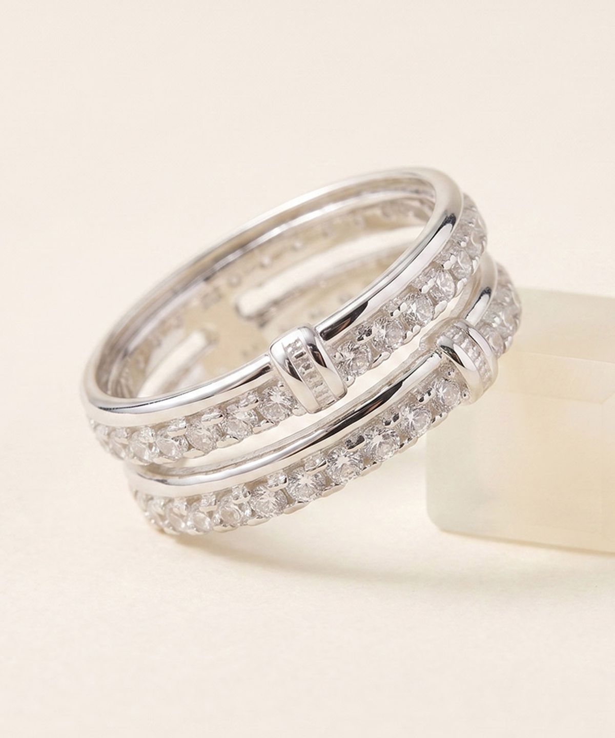엘렌쥬얼리(HELENE JEWELRY) 실버 Silver 925 투 링 큐빅 라인 미스 링 은 반지