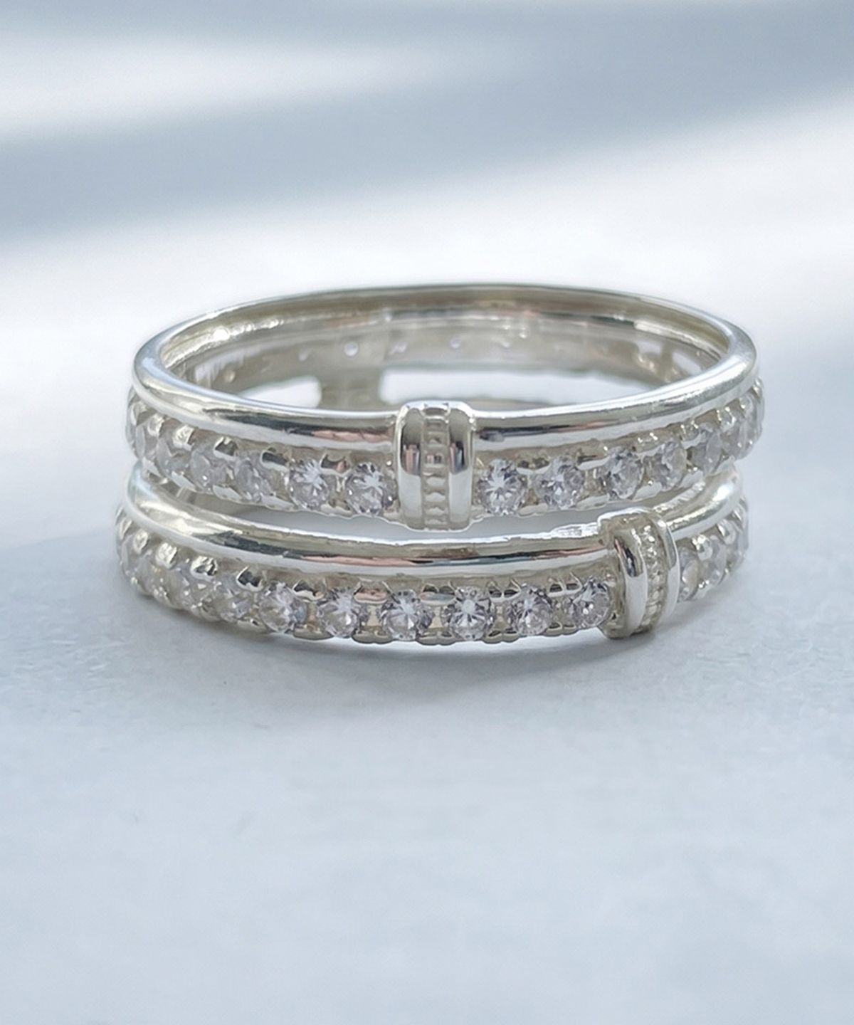 엘렌쥬얼리(HELENE JEWELRY) 실버 Silver 925 투 링 큐빅 라인 미스 링 은 반지