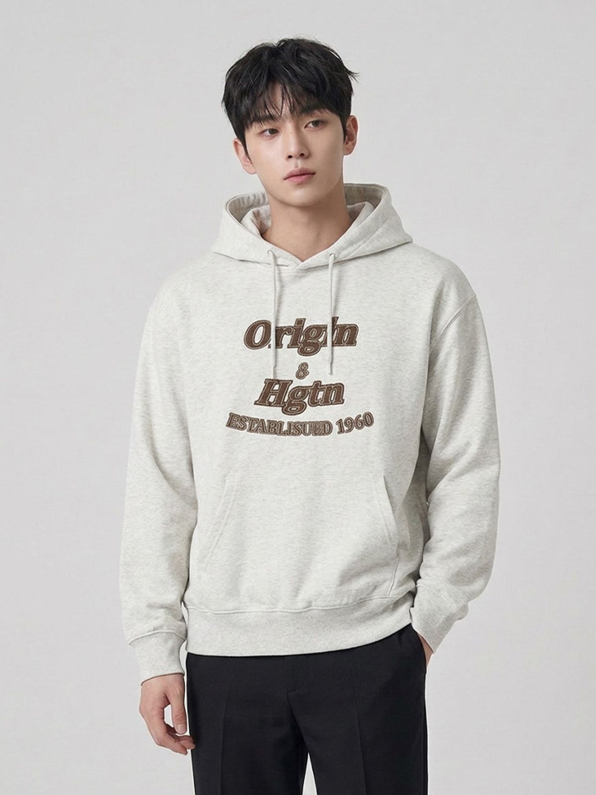 행텐(HANGTEN) 공용 더블페이스 아플리케 그래픽 후드티셔츠_101(10580-031-611-69)