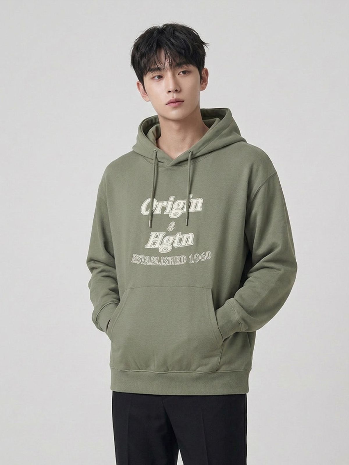 행텐(HANGTEN) 공용 더블페이스 아플리케 그래픽 후드티셔츠_394(10580-031-611-69)