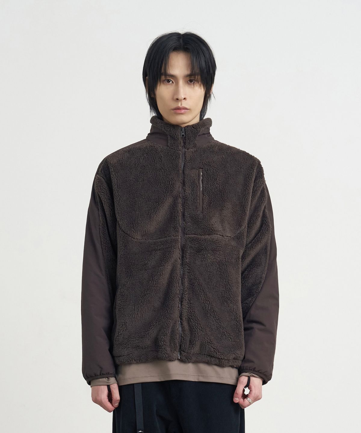 고요웨어(GOYOWEAR) 나일론 쉬어 플리스 자켓 (브라운 그레이)