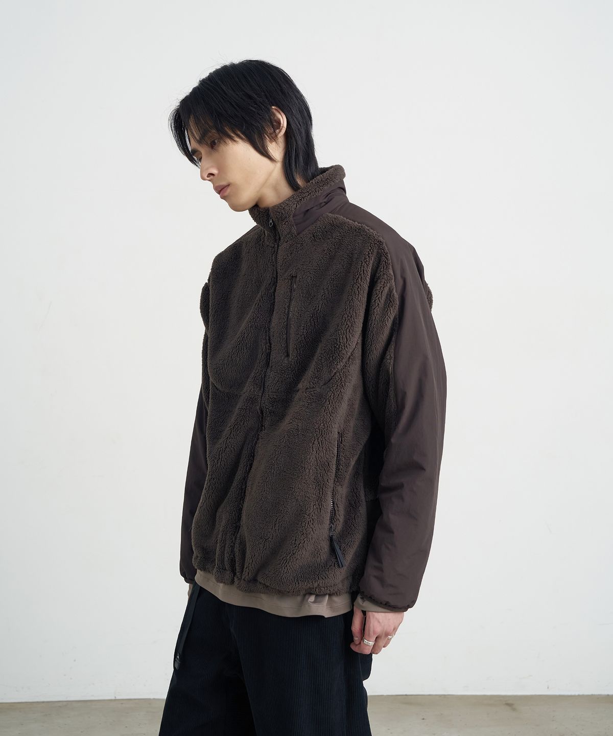 고요웨어(GOYOWEAR) 나일론 쉬어 플리스 자켓 (브라운 그레이)