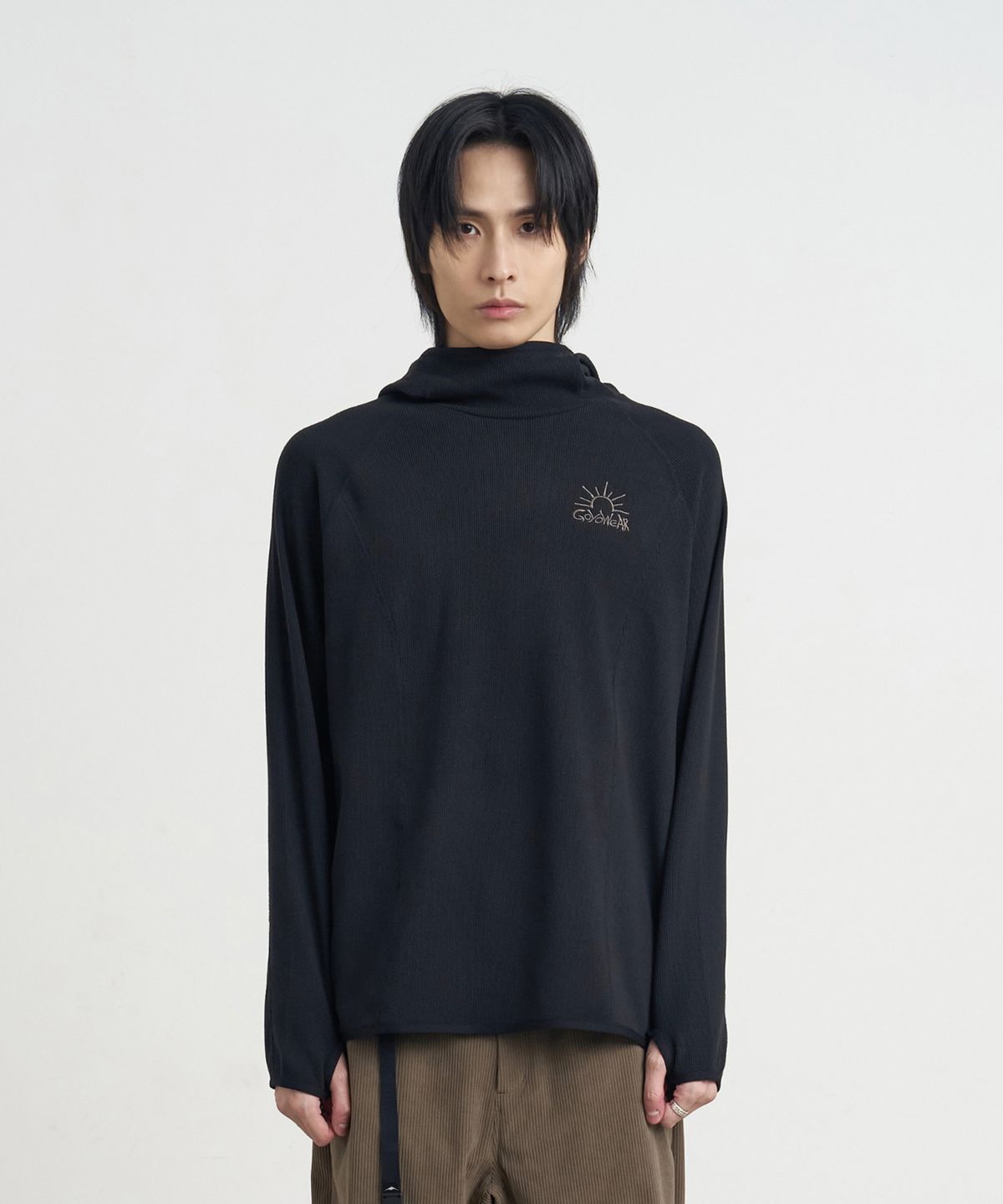 고요웨어(GOYOWEAR) 릴렉스드 와플 니트 후디 (블랙)