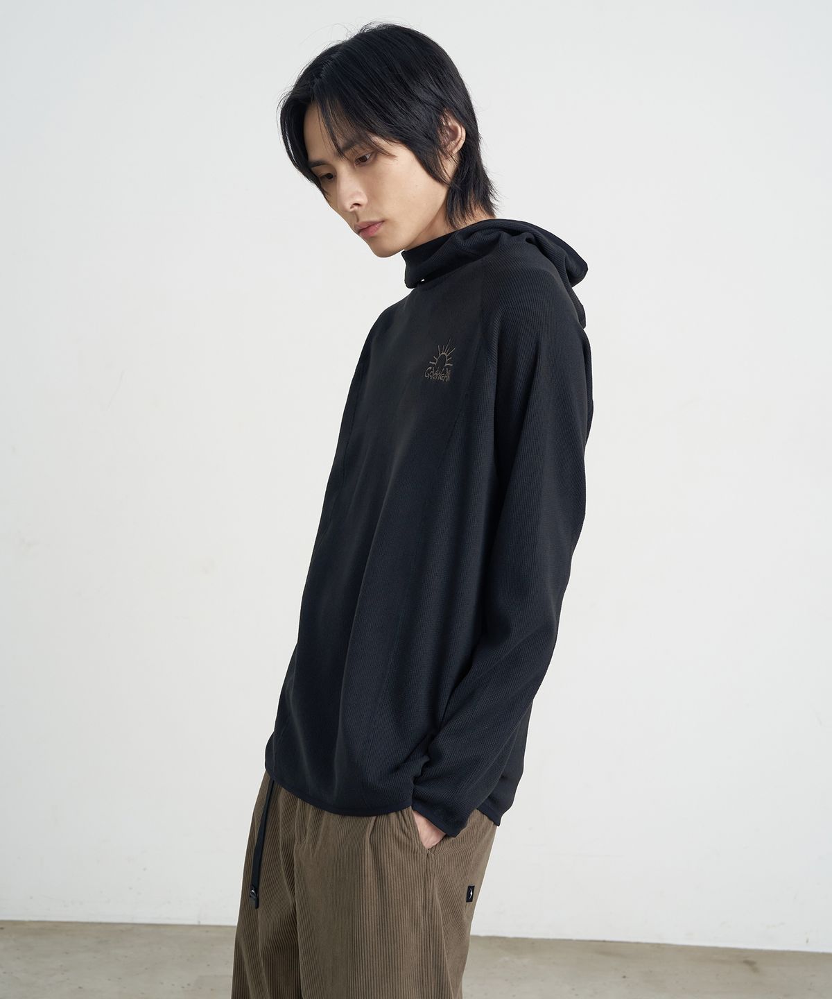 고요웨어(GOYOWEAR) 릴렉스드 와플 니트 후디 (블랙)