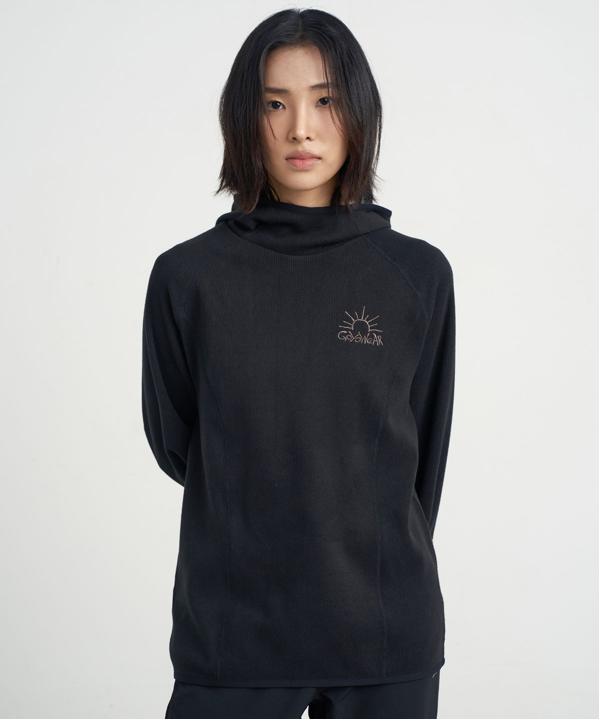 고요웨어(GOYOWEAR) 릴렉스드 와플 니트 후디 (블랙)