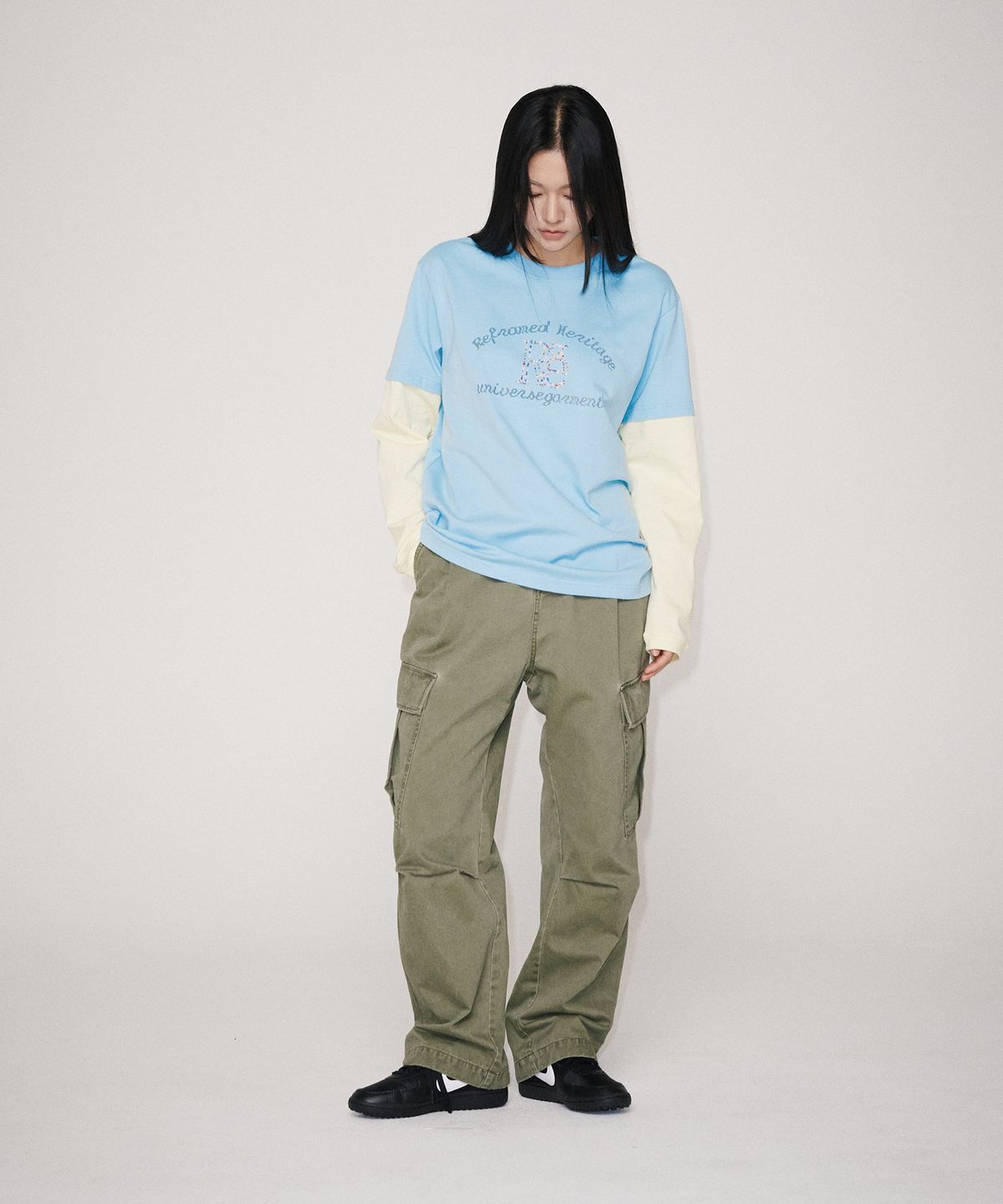 유니버스 가먼트(UNIVERSE GARMENT) 워시드 와이드 카고 팬츠_KHAKI
